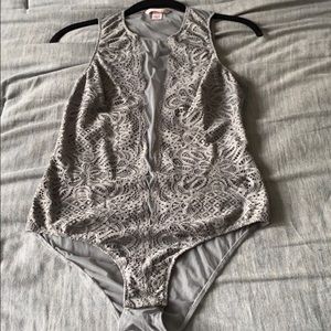 Victoria’s Secret grey lace&mesh bodysuit w/snaps